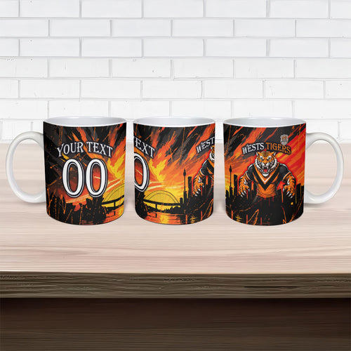 Personalised Wests Tigers City Of Rugby Ceramic Mug Sydney City Skyline Illustration Sport Fan