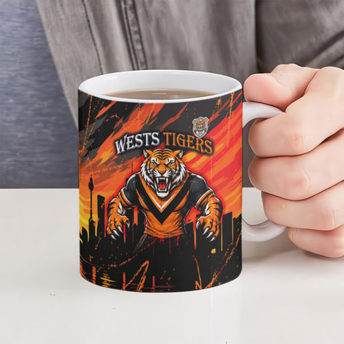 Personalised Wests Tigers City Of Rugby Ceramic Mug Sydney City Skyline Illustration Sport Fan