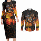 Personalised Wests Tigers City Of Rugby Couples Matching Long Sleeve Bodycon Dress and Long Sleeve Button Shirt Sydney City Skyline Illustration Sport Fan