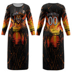 Personalised Wests Tigers City Of Rugby Couples Matching Long Sleeve Bodycon Dress and Long Sleeve Button Shirt Sydney City Skyline Illustration Sport Fan