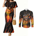 Personalised Wests Tigers City Of Rugby Couples Matching Mermaid Dress and Long Sleeve Button Shirt Sydney City Skyline Illustration Sport Fan