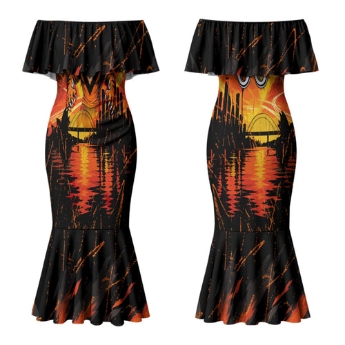 Personalised Wests Tigers City Of Rugby Couples Matching Mermaid Dress and Long Sleeve Button Shirt Sydney City Skyline Illustration Sport Fan