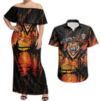 Personalised Wests Tigers City Of Rugby Couples Matching Off Shoulder Maxi Dress and Hawaiian Shirt Sydney City Skyline Illustration Sport Fan