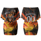 Personalised Wests Tigers City Of Rugby Couples Matching Off Shoulder Short Dress and Hawaiian Shirt Sydney City Skyline Illustration Sport Fan