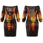 Personalised Wests Tigers City Of Rugby Couples Matching Off The Shoulder Long Sleeve Dress and Long Sleeve Button Shirt Sydney City Skyline Illustration Sport Fan