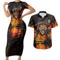 Personalised Wests Tigers City Of Rugby Couples Matching Short Sleeve Bodycon Dress and Hawaiian Shirt Sydney City Skyline Illustration Sport Fan