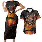 Personalised Wests Tigers City Of Rugby Couples Matching Short Sleeve Bodycon Dress and Hawaiian Shirt Sydney City Skyline Illustration Sport Fan