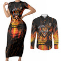 Personalised Wests Tigers City Of Rugby Couples Matching Short Sleeve Bodycon Dress and Long Sleeve Button Shirt Sydney City Skyline Illustration Sport Fan