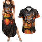 Personalised Wests Tigers City Of Rugby Couples Matching Summer Maxi Dress and Hawaiian Shirt Sydney City Skyline Illustration Sport Fan