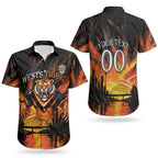 Personalised Wests Tigers City Of Rugby Couples Matching Summer Maxi Dress and Hawaiian Shirt Sydney City Skyline Illustration Sport Fan