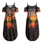 Personalised Wests Tigers City Of Rugby Couples Matching Summer Maxi Dress and Hawaiian Shirt Sydney City Skyline Illustration Sport Fan