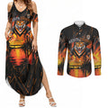 Personalised Wests Tigers City Of Rugby Couples Matching Summer Maxi Dress and Long Sleeve Button Shirt Sydney City Skyline Illustration Sport Fan