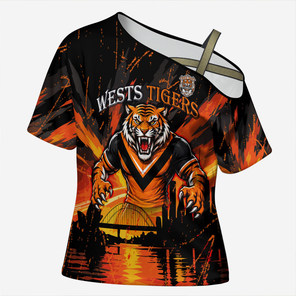 Personalised Wests Tigers City Of Rugby Cross Shoulder Shirt Sydney City Skyline Illustration Sport Fan