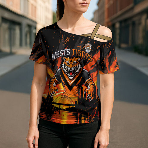 Personalised Wests Tigers City Of Rugby Cross Shoulder Shirt Sydney City Skyline Illustration Sport Fan