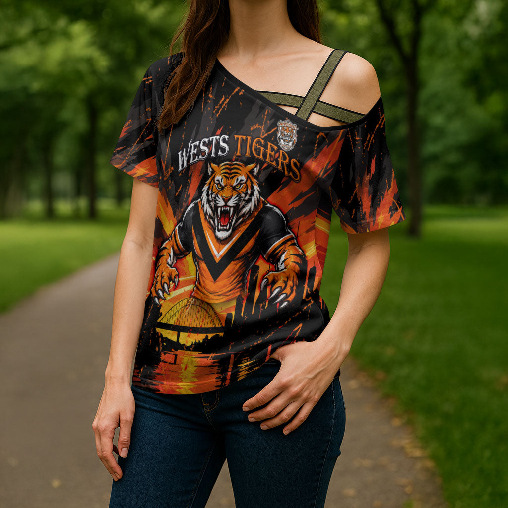 Personalised Wests Tigers City Of Rugby Cross Shoulder Shirt Sydney City Skyline Illustration Sport Fan