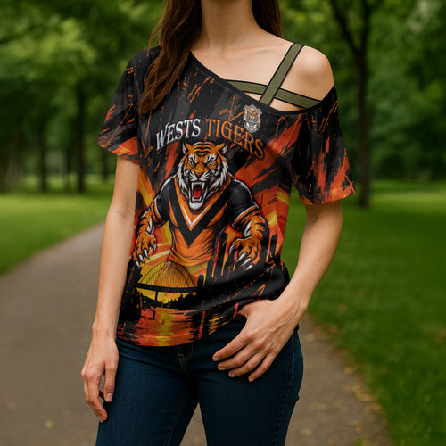 Personalised Wests Tigers City Of Rugby Cross Shoulder Shirt Sydney City Skyline Illustration Sport Fan