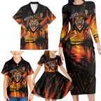 Personalised Wests Tigers City Of Rugby Family Matching Long Sleeve Bodycon Dress and Hawaiian Shirt Sydney City Skyline Illustration Sport Fan