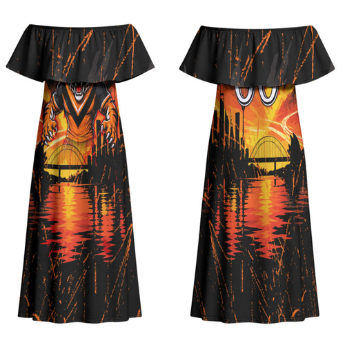Personalised Wests Tigers City Of Rugby Family Matching Off Shoulder Maxi Dress and Hawaiian Shirt Sydney City Skyline Illustration Sport Fan
