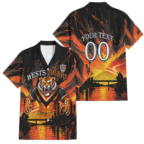 Personalised Wests Tigers City Of Rugby Family Matching Off Shoulder Maxi Dress and Hawaiian Shirt Sydney City Skyline Illustration Sport Fan
