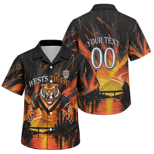 Personalised Wests Tigers City Of Rugby Family Matching Off Shoulder Maxi Dress and Hawaiian Shirt Sydney City Skyline Illustration Sport Fan