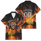 Personalised Wests Tigers City Of Rugby Family Matching Off Shoulder Short Dress and Hawaiian Shirt Sydney City Skyline Illustration Sport Fan