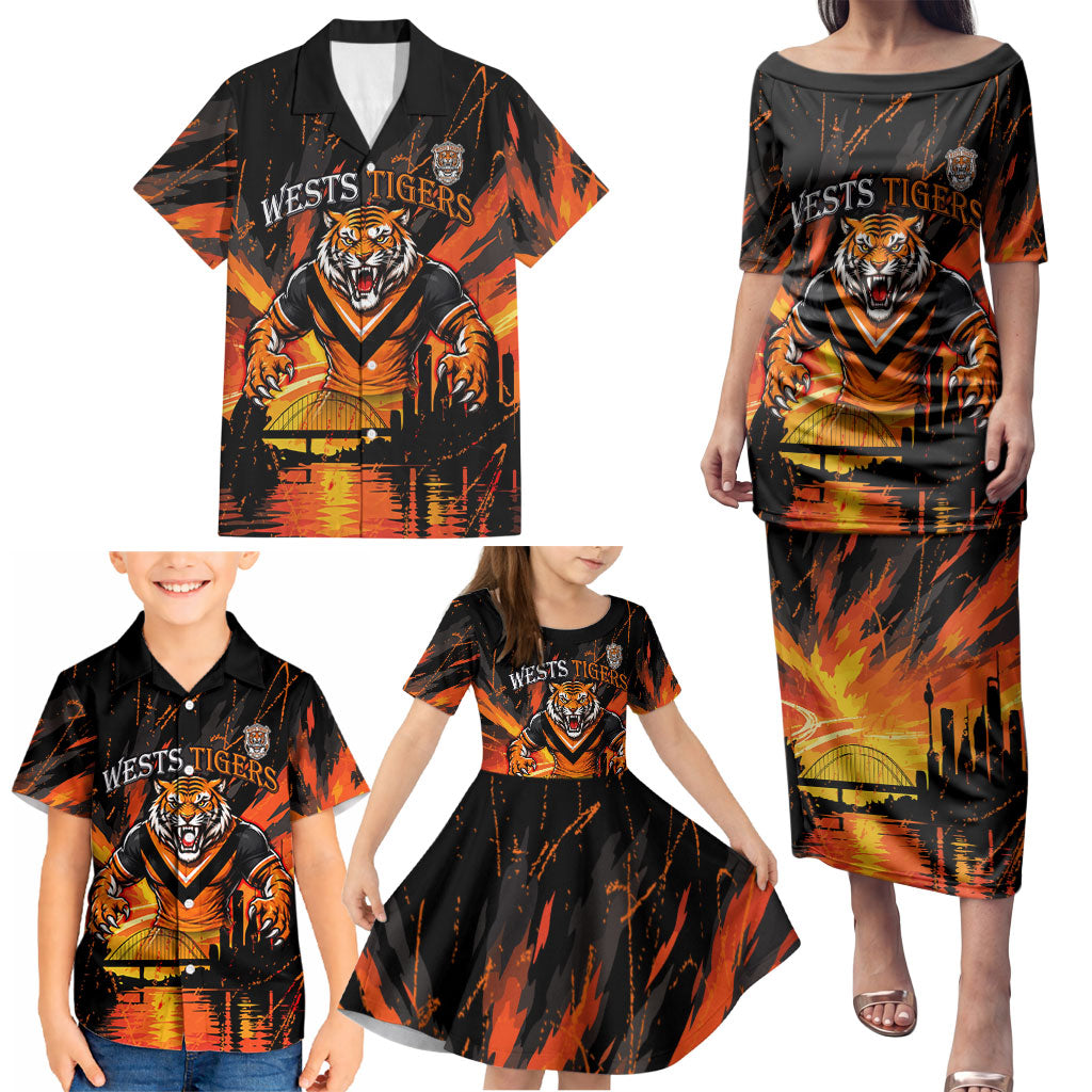 Personalised Wests Tigers City Of Rugby Family Matching Puletasi and Hawaiian Shirt Sydney City Skyline Illustration Sport Fan