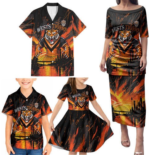 Personalised Wests Tigers City Of Rugby Family Matching Puletasi and Hawaiian Shirt Sydney City Skyline Illustration Sport Fan