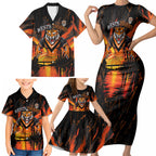 Personalised Wests Tigers City Of Rugby Family Matching Short Sleeve Bodycon Dress and Hawaiian Shirt Sydney City Skyline Illustration Sport Fan