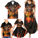 Personalised Wests Tigers City Of Rugby Family Matching Summer Maxi Dress and Hawaiian Shirt Sydney City Skyline Illustration Sport Fan