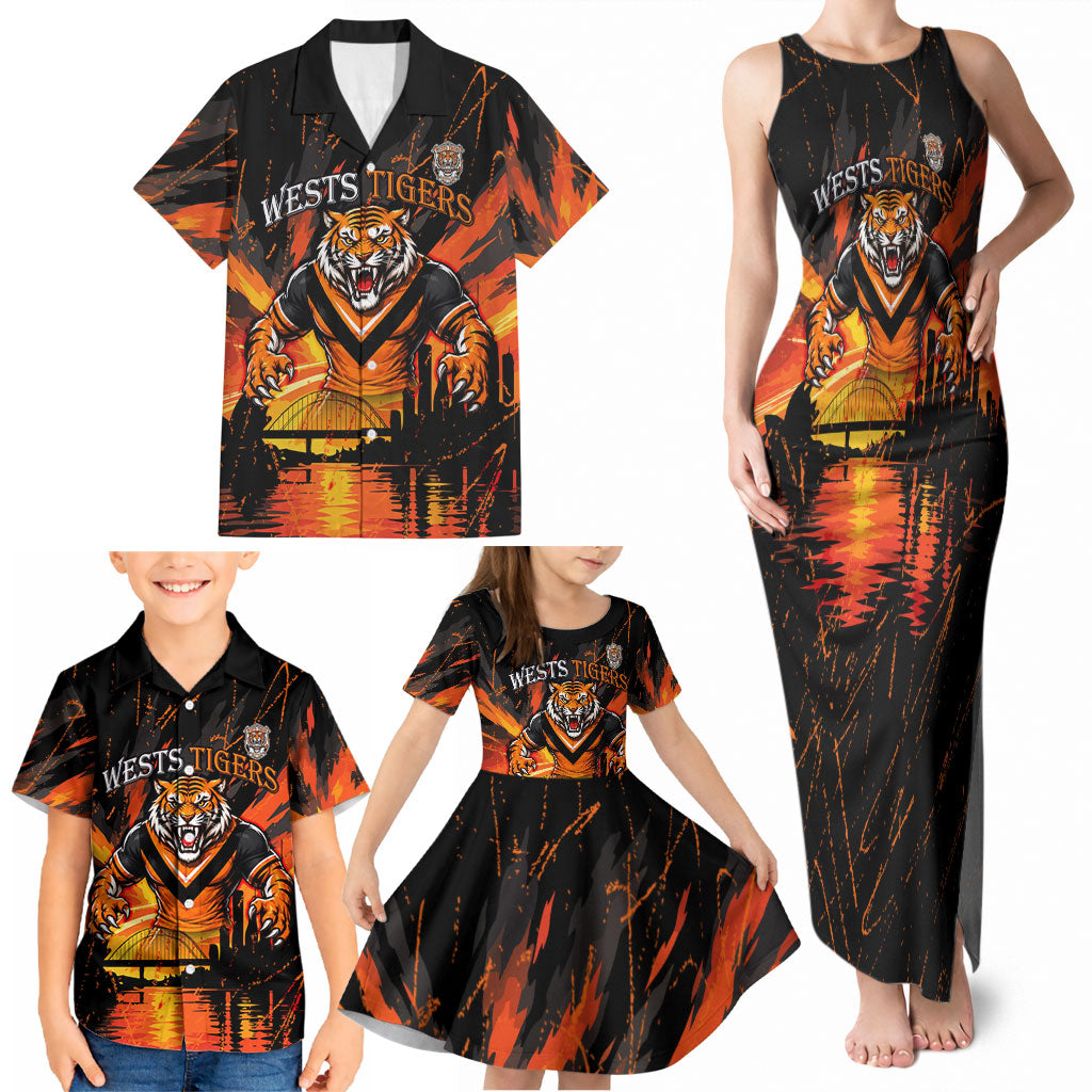 Personalised Wests Tigers City Of Rugby Family Matching Tank Maxi Dress and Hawaiian Shirt Sydney City Skyline Illustration Sport Fan
