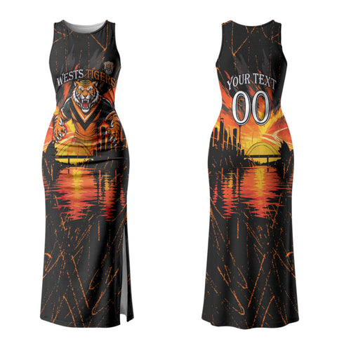 Personalised Wests Tigers City Of Rugby Family Matching Tank Maxi Dress and Hawaiian Shirt Sydney City Skyline Illustration Sport Fan