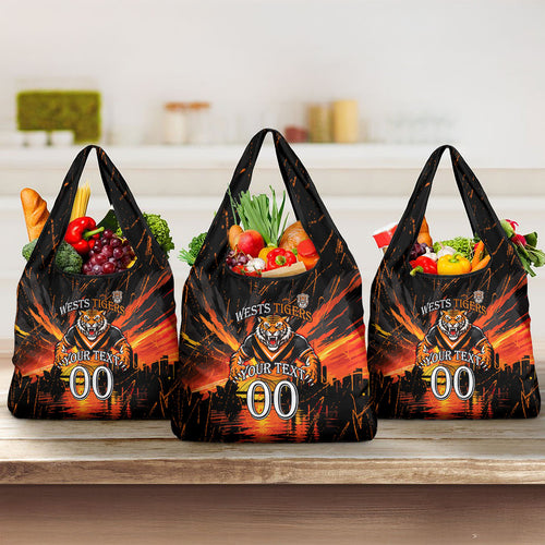 Personalised Wests Tigers City Of Rugby Grocery Bag Sydney City Skyline Illustration Sport Fan