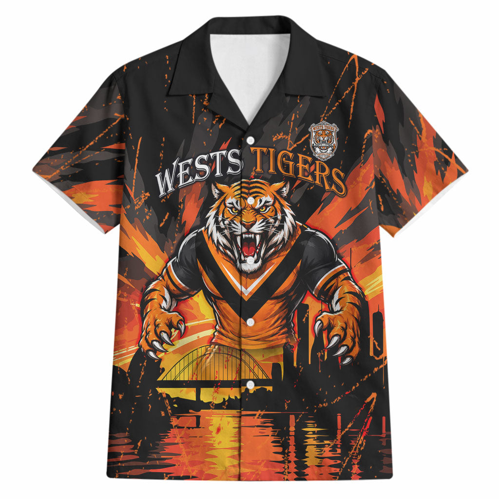 Personalised Wests Tigers City Of Rugby Hawaiian Shirt Sydney City Skyline Illustration Sport Fan