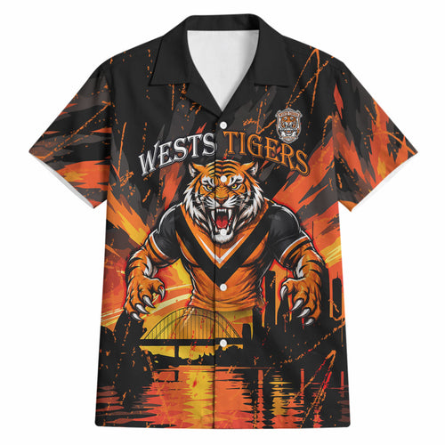 Personalised Wests Tigers City Of Rugby Hawaiian Shirt Sydney City Skyline Illustration Sport Fan