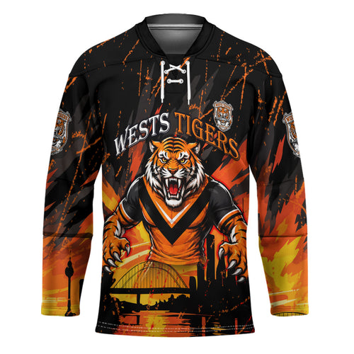 Personalised Wests Tigers City Of Rugby Hockey Jersey Sydney City Skyline Illustration Sport Fan