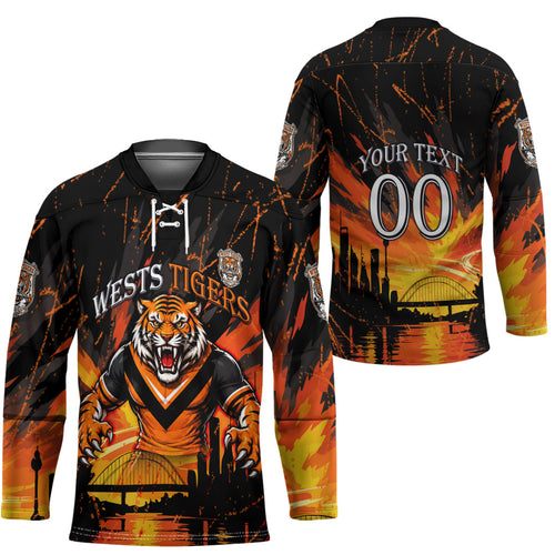 Personalised Wests Tigers City Of Rugby Hockey Jersey Sydney City Skyline Illustration Sport Fan