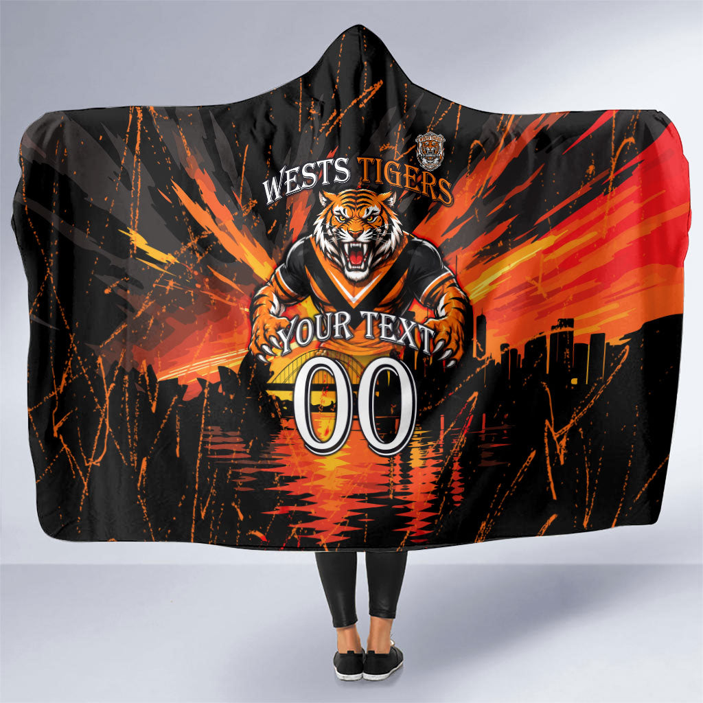 Personalised Wests Tigers City Of Rugby Hooded Blanket Sydney City Skyline Illustration Sport Fan