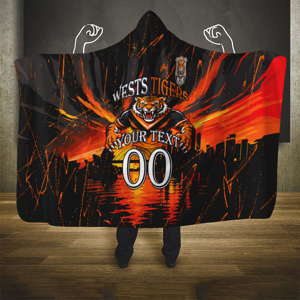 Personalised Wests Tigers City Of Rugby Hooded Blanket Sydney City Skyline Illustration Sport Fan