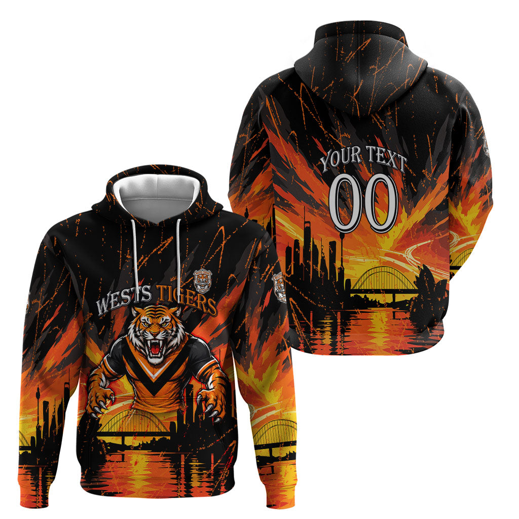 Personalised Wests Tigers City Of Rugby Hoodie Sydney City Skyline Illustration Sport Fan