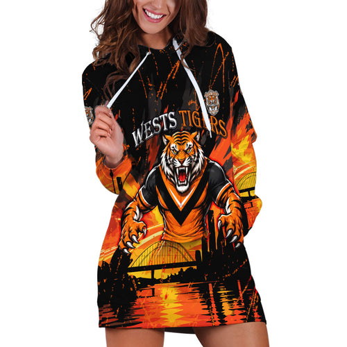 Personalised Wests Tigers City Of Rugby Hoodie Dress Sydney City Skyline Illustration Sport Fan