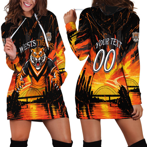 Personalised Wests Tigers City Of Rugby Hoodie Dress Sydney City Skyline Illustration Sport Fan