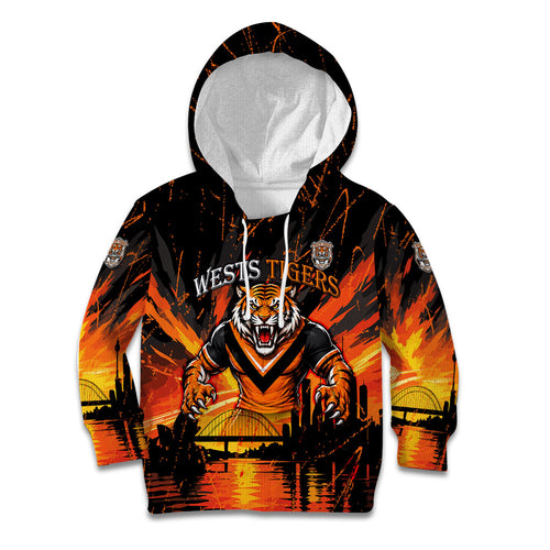 Personalised Wests Tigers City Of Rugby Kid Hoodie Sydney City Skyline Illustration Sport Fan