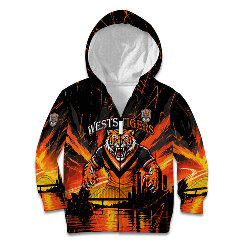 Personalised Wests Tigers City Of Rugby Kid Hoodie Sydney City Skyline Illustration Sport Fan