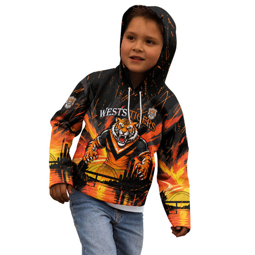 Personalised Wests Tigers City Of Rugby Kid Hoodie Sydney City Skyline Illustration Sport Fan
