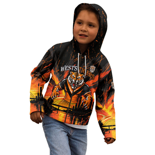 Personalised Wests Tigers City Of Rugby Kid Hoodie Sydney City Skyline Illustration Sport Fan