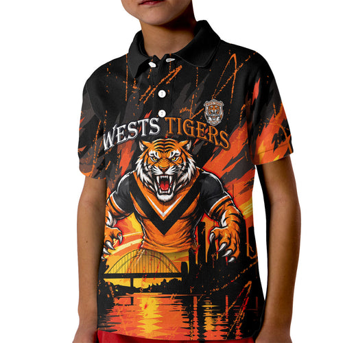 Personalised Wests Tigers City Of Rugby Kid Polo Shirt Sydney City Skyline Illustration Sport Fan