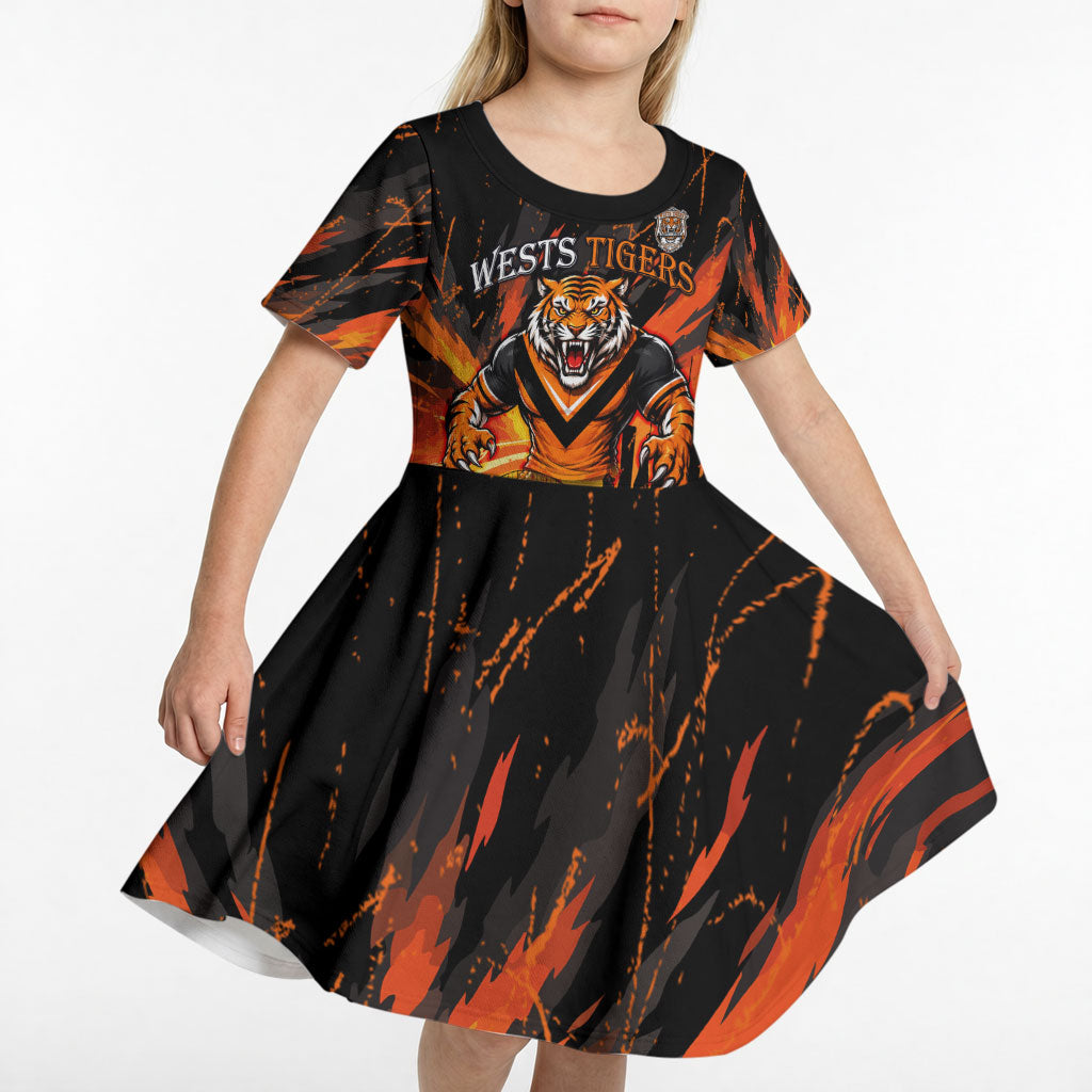 Personalised Wests Tigers City Of Rugby Kid Short Sleeve Dress Sydney City Skyline Illustration Sport Fan