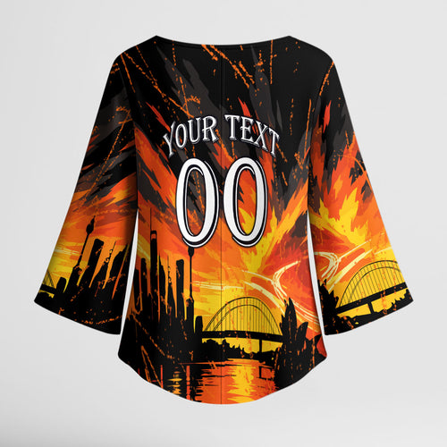 Personalised Wests Tigers City Of Rugby Kimono Sleeve Blouse Sydney City Skyline Illustration Sport Fan