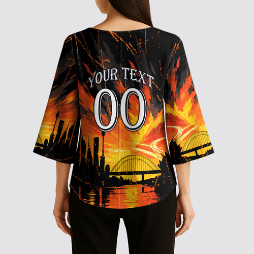 Personalised Wests Tigers City Of Rugby Kimono Sleeve Blouse Sydney City Skyline Illustration Sport Fan