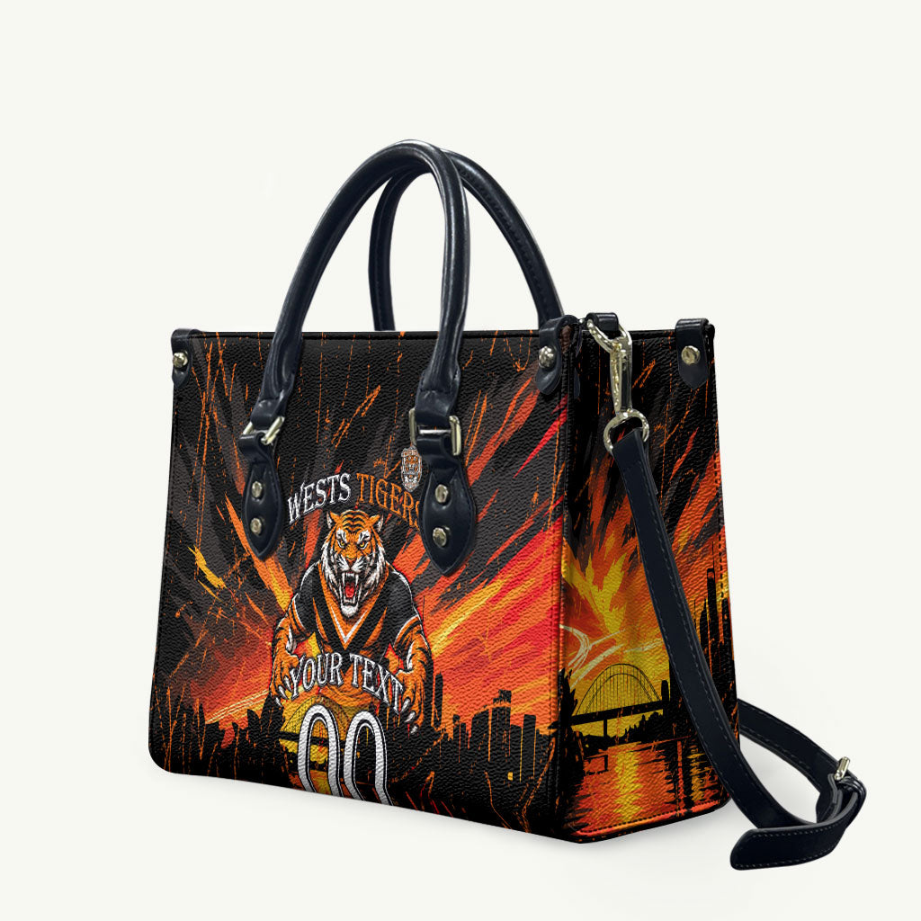 Personalised Wests Tigers City Of Rugby Leather Bag Sydney City Skyline Illustration Sport Fan